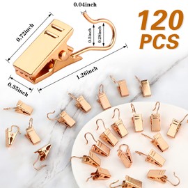 JANYUN 120 Pack Clip Hook Set Stainless Curtain Clips for Hanger Photo Light Home Decoration Art Craft Dispaly Hang Clip (Gold)