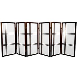 Oriental Furniture 3 ft. Tall Double Cross Shoji Screen - Walnut - 6 Panels