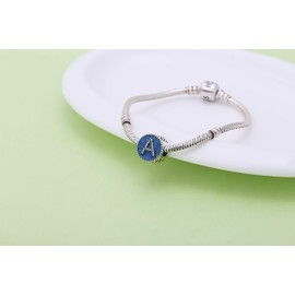 Hoobeads Abalorio de letras de Navidad con inicial del alfabeto A-Z de plata de ley 925 esmaltado azul, Sterling 925, Circonita cúbica