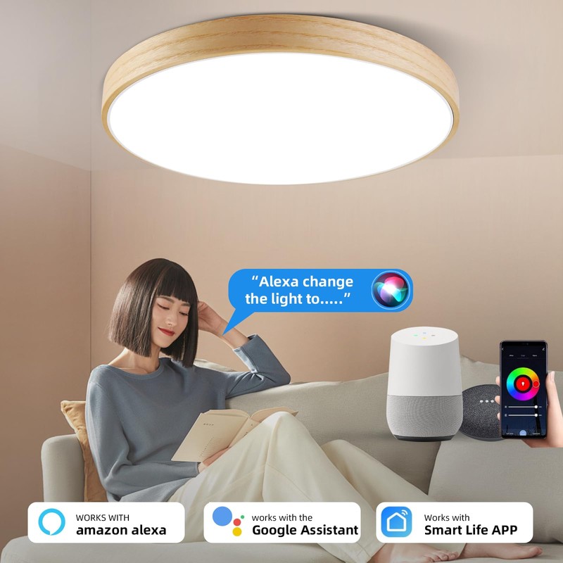 LED Smart WiFi Ceiling Light, Dimmable LED Light with Alexa