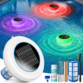 Aisdan Solar Powered Pool Maintenance System, Upgraded High-Efficiency Solar Panel Copper Pool Floater with LED Night Light for Above Ground, Inground Pool up to 45,000 Gal