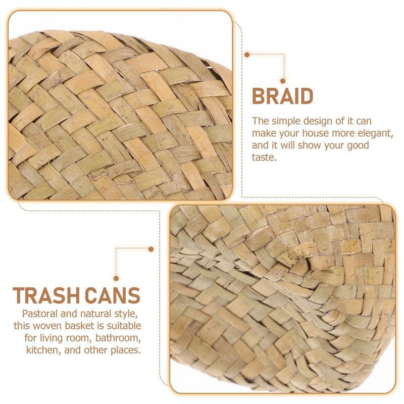 Ciieeo Mini Woven Trash Can Natural Straw Basket for Home