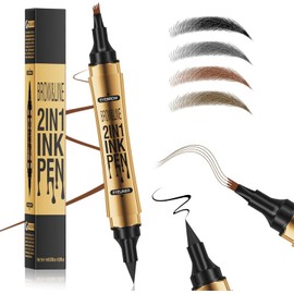 Lápiz de Cejas 2 Piezas, Versión Actualizada 2 en 1 con Pasta Gel, Brocha de Doble Extremo y Punta Cuádruple 3D Impermeable, Acabado Natural (4 pcs)