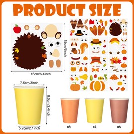 Motipuns 12 Pack Fall Art and Craft Kits DIY Paper Cups Fall Harvest Turkey Pumpkin Scarecrow Make Your Own Cups Crafts Gifts for Classroom Activities Home Autumn Thanksgiving Party Favor Supplies