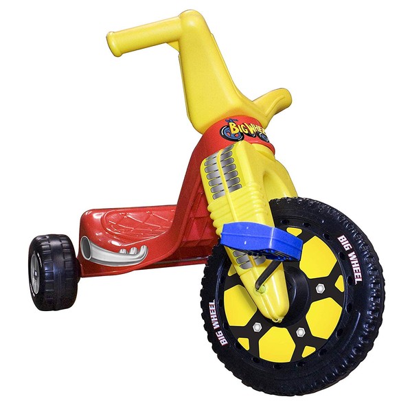 The Original Big Wheel Junior for Toddlers, Age 18 Months to 3 Years, Blue-Yellow-Red, 8.5" Wheel Ride On Tricycle Cruiser, Kid Powered Pedal Bike, 50th Year, Sit Down Riding Push Around Outdoor Toy