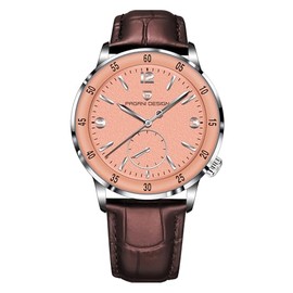 Pagani Design Men's Automatic Watch Easy to Read Large Dial Mechanical Watch Synthetic Sapphire Glass 100 Metres Waterproof Ultra Slim Men's Leather Watch, Curry with silver and gold, Classic