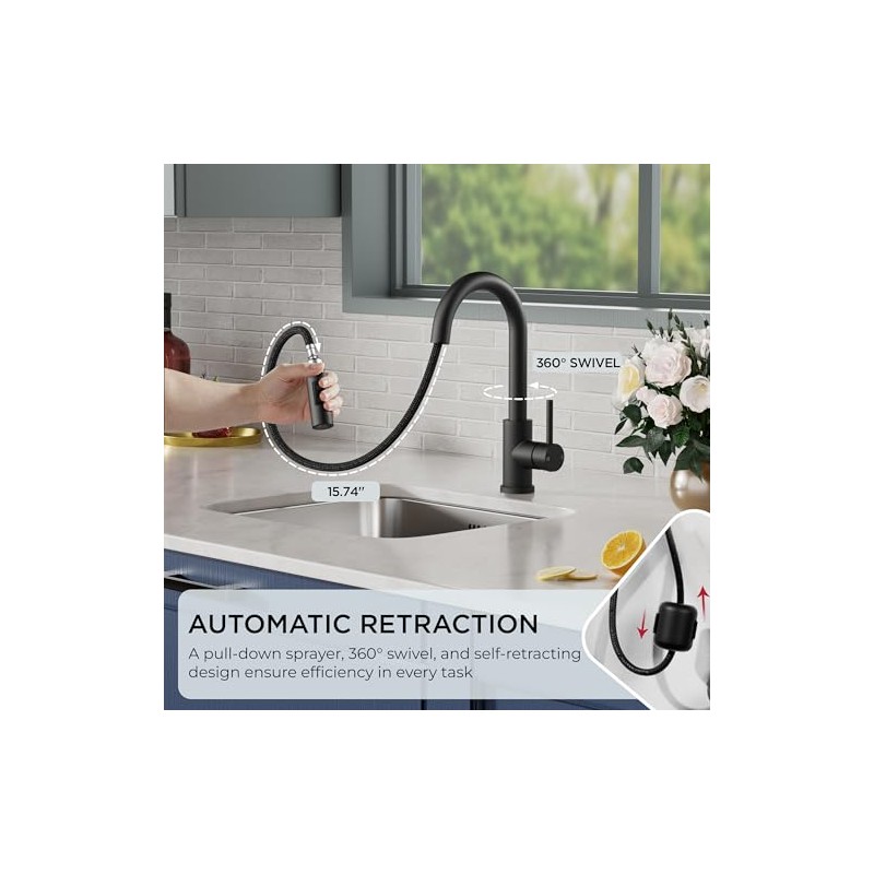 FORIOUS Black Bar Sink Faucet for Kitchen Sink, Modern Single