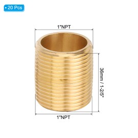 PATIKIL 1" x 1" NPT Male Brass Pipe Fitting Close Nipple, 10Pcs 1-2/5" Long Straight Pipe Fitting Connector for Fuel, Air, Water, Oil, Gas System Connection, Brass Tone