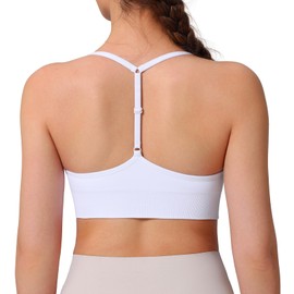 Women's Sports Bras Adjustable Y Back Spaghetti Strap Racerback Padded Wireless Yoga Workout Tops White