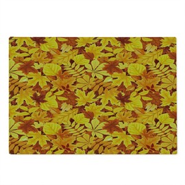 Ambesonne Autumn Cutting Board, Shady Fall Oak Maple Tree Leaves on Faded Tones Seasonal Foliage Artwork, Decorative Tempered Glass Cutting and Serving Board, Large Size, Earth Yellow Marigold