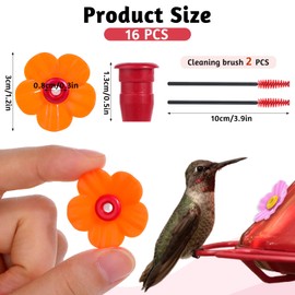 16 Pieces Hummingbird Feeders Replacement Flowers, Pet Hummingbird Feeder Parts Feeding Ports Bird Feeder Replacement Parts with 2 Cleaning Brush for Outdoor Hanging Feeders(Colorful)