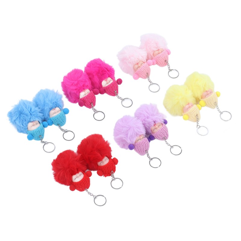 12 Pcs Sleeping Baby Pendant Key Ring Plush Fluffy Cute