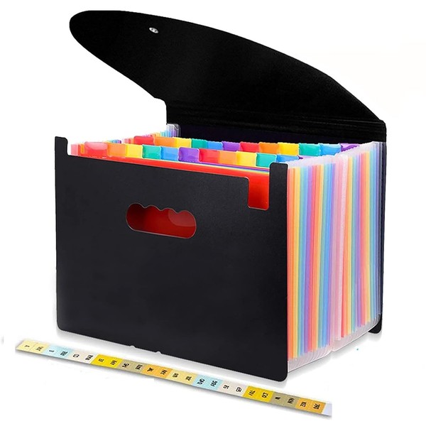 File Organiser, A4 Document Organiser 25 Pockets, Twill Expanding Accordion