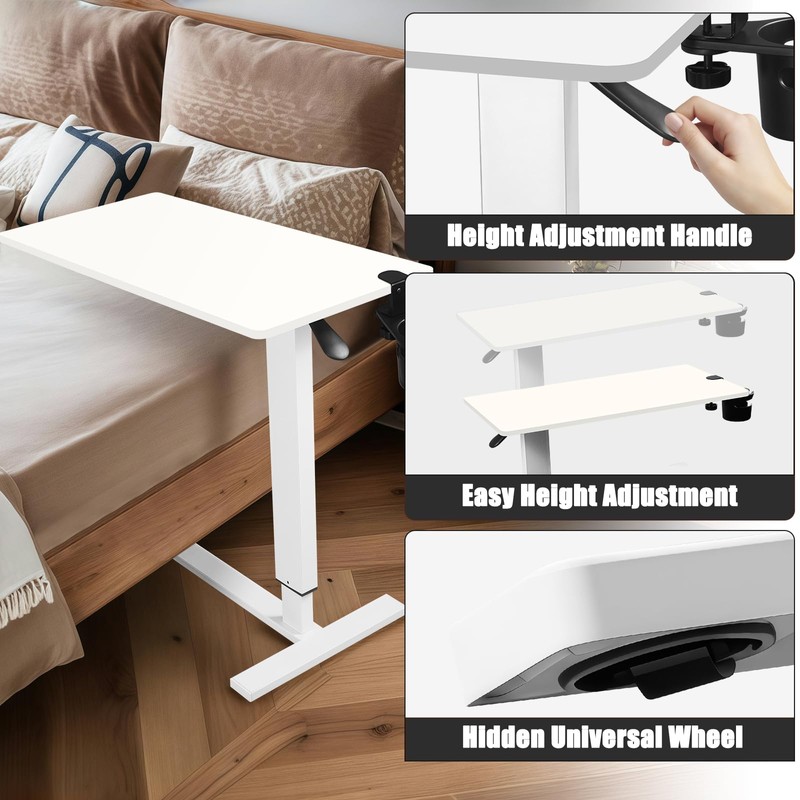 NnsZenith Adjustable Overbed Bedside Table with Wheels, Rolling Tray Desk