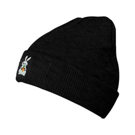 famliihw Bunny Embroidery Beanie Hat Winter Warm Knit Cuffed Skull Cap for Women Men