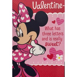 Minnie Mouse Happy Valentines Day Greeting Card, What Has Three Letters and Is Really Sweet? YOU!, Pink Heart Design
