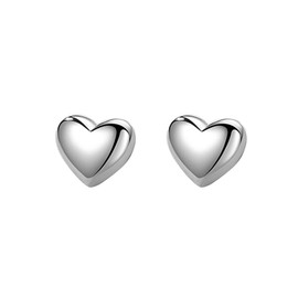 SLUYNZ 925 Sterling Silver 8MM Fat Heart Earrings Studs for Women Teen Girls Hollow Sweet Love Studs Earrings (A-Silver)