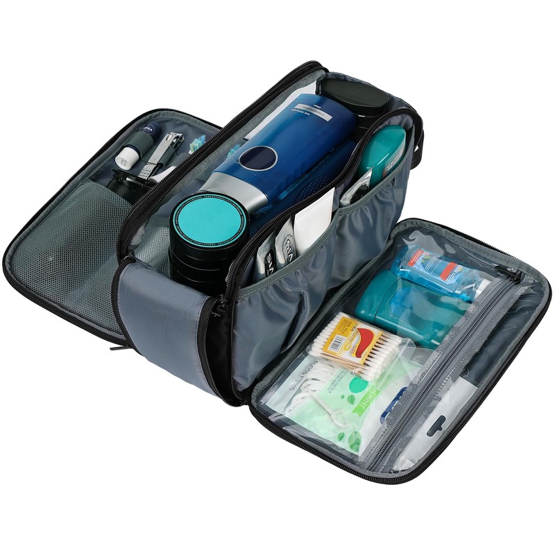 ZEEMO Travel Toiletry Bag for Men, Medium Water-Resistant Double-Sided Full-Open