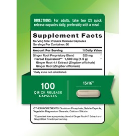 Nature's Truth Ginger Root Capsules | 1,500mg | 100 Count | from Ginger Root Extract | Non-GMO and Gluten Free Supplement