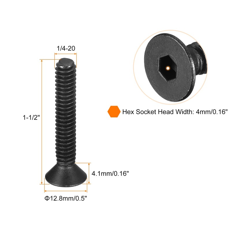 uxcell 1/4-20x1-1/2 Flat Head Socket Cap Screws, 10.9 Grade Carbon
