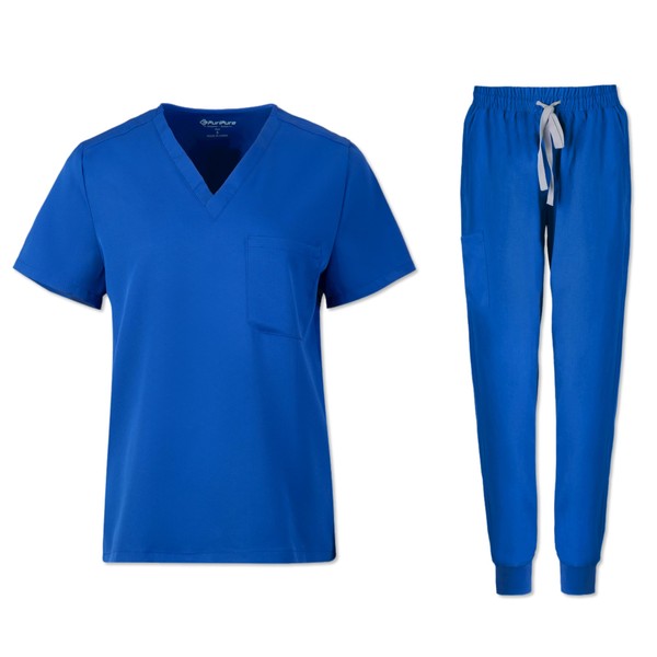 PuriPure Women's 4 Way Stretch V-Neck Scrub Top & Jogger