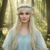 KorViSHOW Blue Flower Crown Headband, Handmade Golden Green Fairy Floral