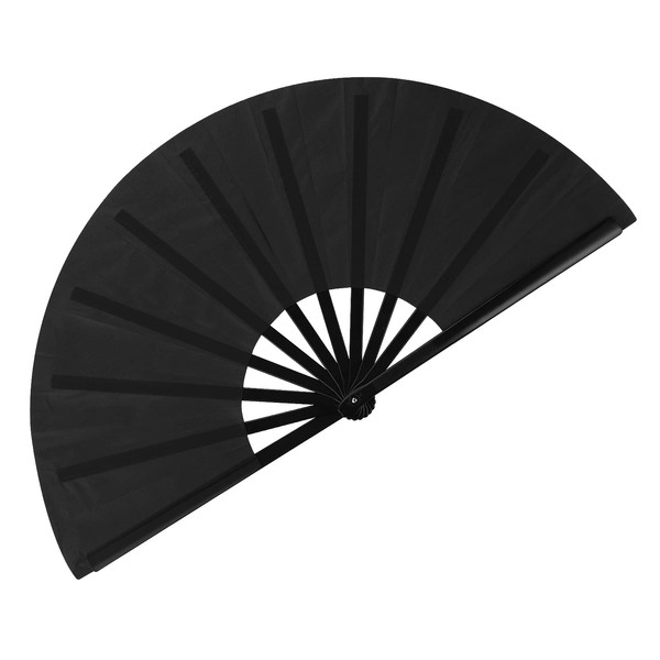 Sibba Large Folding Hand Fan 13 inch Nylon-Cloth Fan Chinese Kung Fu Tai Chi Performance Handheld Fan for Dancing Cosplay Festival Christmas Party Props Elegant Vintage Retro Decoration Gifts Black