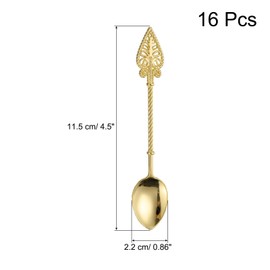 uxcell 16 Pcs Leaf Coffee Spoons, 4.5 Inch Long Handle Dessert Tea Spoons for Iced Tea, Coffee, Ice Cream, Gold