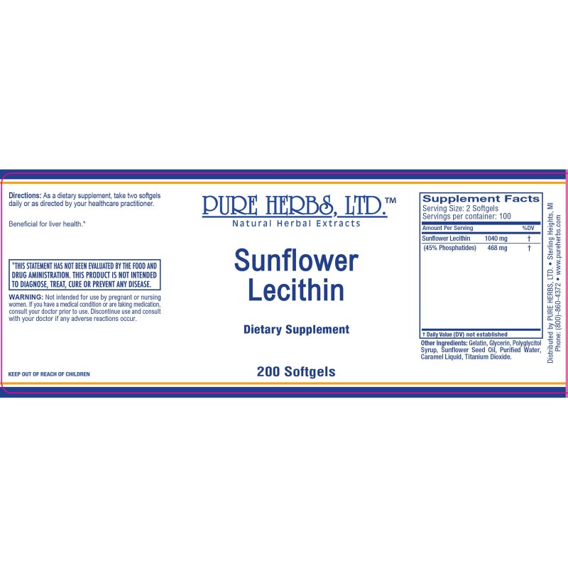 Pure Herbs: Sunflower Lecithin - softgels 200 ct - 1040mg/serving