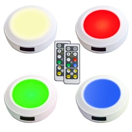HONWELL Push Light Colored Puck Lights Remote Controlled Battery Operated RGB Fairy Lights Wireless Touch Lights Tap Light Dimmable Closet Cabinet Lights, Stick Voice Level Lights Classroom