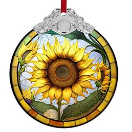 Sunflower Christmas Tree Ornament,3" Round Christmas Tree Hanging Decoration, Gift for Sunflower Lovers,Girl Mom Grandma Thanksgiving Birthday Gift (Golden Sunflower)