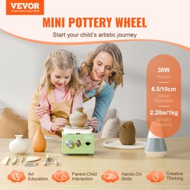 VEVOR 30W Mini Pottery Wheel for Kids Adults, 0-320RPM Speed-Adjustable Ceramic Wheel With 2 Turntables 6.5cm/10cm 18PCS Accessories, DIY Kits Clay Maker for Beginners, Kids Toys Birthday Gifts, Green