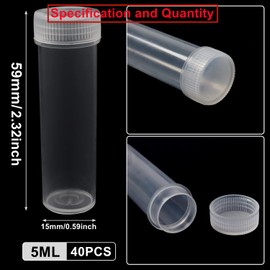 HUAZIZ Pack of 40 5 ml Plastic Cryo Tubes, Graduated Cryo Tubes, Test Tube Sample, Plastic Tube, Test Tube, Test Tube, Sample Tube