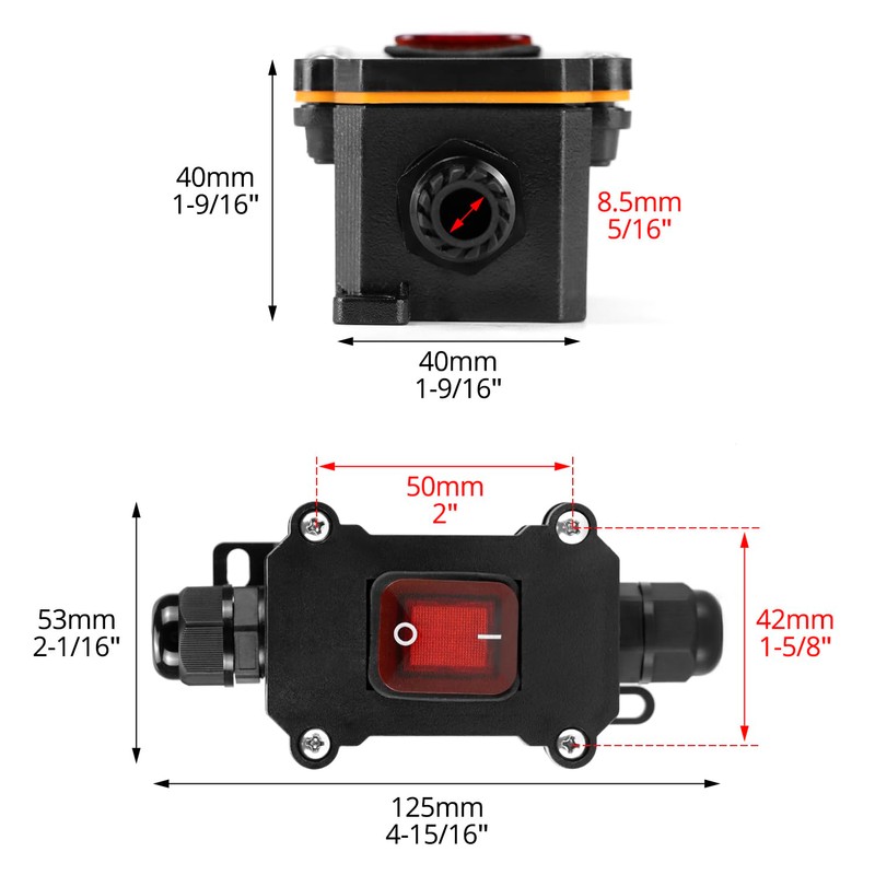 QWORK Inline Cord Switch with Red Indicator Light, IP67 Waterproof,