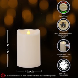 7LinRay Large Outdoor Waterproof Flameless Candles with Remote and Timers, Battery Operated LED Flickering Pillar Candles, Long-Lasting, Ivory Plastic, D 4" x H 6", 1 Pack
