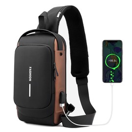 Mochila Cruzada Antirrobo,Bolso de Pecho para Hombre con Puerto USB,Bandolera Hombre para Deportes,Aire Libre,Viajes