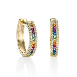 Namana Colorful Hoop Earrings for Women Colored Hoop Earrings for Women with Blue, Red, Green or Multicolor CZ Stones Colored Hoop Earrings for Women with Stones with Gift Box, Brass, Cubic Zirconia