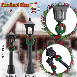 Christmas Lamp Post Village Accessories, 20 Pcs Lantern Posts Decorative Mini Street Lights, Miniature Street Lamp Posts for DIY Dollhouse Christmas Village Display (Wreath Style, 20)