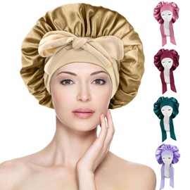 Gorro de Satén Suave Multiusos - Protección Nocturna para Dormir, Maquillaje y Baño, Capota Ajustable Cabello Largo Mujer con Correa de Corbata