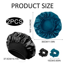 Silk Sleep Cap, Pack of 2 Silk Cap, Adjustable Satin Hair Cap, Silk Bonnet Sleep Cap, Women Girls Breathable Sleeping Cap Shower Caps, with 2 Satin Hair Bobbles for Various Hair Types