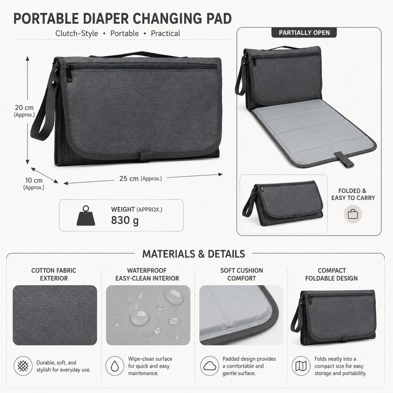 Portable Diaper Changing Pad for Travel – Waterproof Foldable Baby