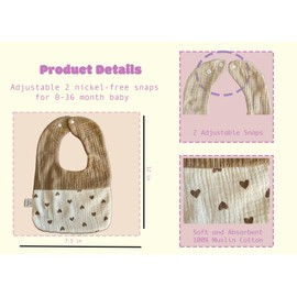 SnD Plus Muslin Bibs Cotton Round Baby Bibs 5 Pack Drool Bibs Feeding Apron Adjustable Snaps Baby Bandana Super Absorbent Breathable 100% Cotton Unisex Boys Girls Round Mix Pattern