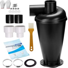 Cyclone Dust Collector Self-Made 2.0 inches (50 mm) Caliber Dust Collector Accessories Turbocharger DIY Tool with Flange Base Industrial Canister Vacuum Cleaner for Woodworking Work 1.6 in (40 mm) 32 MM Adapter Included (Black)