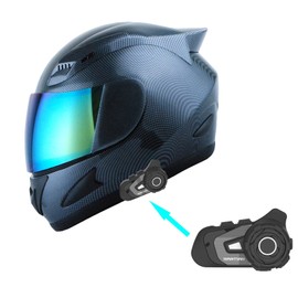 1Storm Motorcycle Bike Full Face Helmet Mechanic + Motorcycle Bluetooth Headset: Carbon Fiber Black
