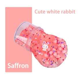 Prefilled Jelly Cube Crystal Slime Pack, Glossy Non Sticky Pink Water Slime with Bunny Charm, Perfect, Kids Party Favors, Classroom Rewards, Fidget Toy, (8OZ, 200ML)