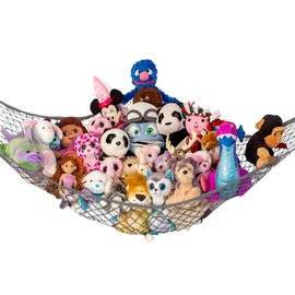 Lilly's Love Stuffed Animal Hammock | Corner Hanging Organizer, Stuffed Animal Storage | Easy to Hang Plushie Net w/Included Anchors & Hooks | Room & Bedroom Decor (Gray)