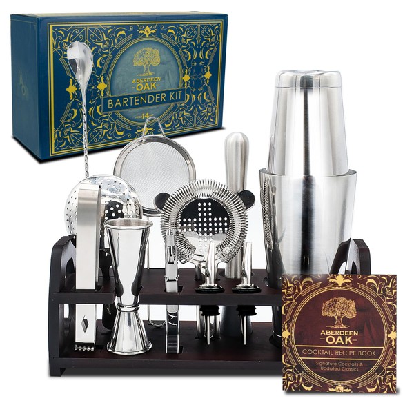 Aberdeen Oak Mixology Bartender Kit - Extra Thick Stainless Steel