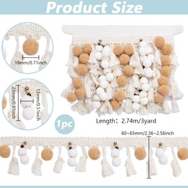 PH PandaHall 2.7m Pom Poms Balls Fringe Trim 6-6.5cm Wide Boho Tassel Lace Ribbon Vintage Tassel Fringe Trim for DIY Clothes Craft Home Party Decoration Curtain Pillow Lamp