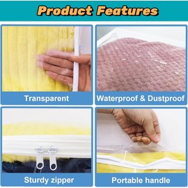 6 Pacs Plastic Storage Bags for Clothes, Clear Zippered Storage Bags for Sweater Blanket Bed Sheet Storage, Vinyl Storage Organizer Bags with Zipper for Closet Linen Sweater Blanket （16*12*4 Inch）