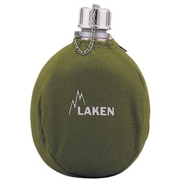 LAKEN Clasica 1 Litre Water Canteen, Aluminum Camping Bottle with Felt Pouch, Narrow Mouth, Leak Proof, BPA Free, Khaki
